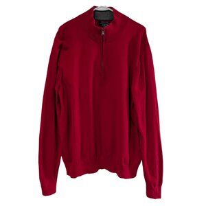 Lands' End Men's Quarter Zip Sweater Large, Red, 100% Supima Cotton, Long Sleeve